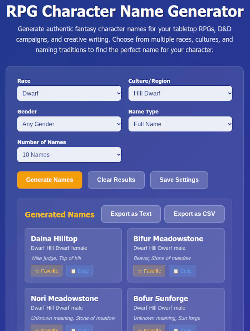 RPG Character Name Generator screenshot 1