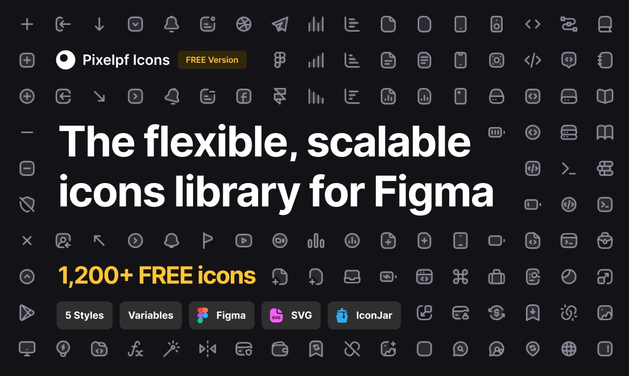 Media Perpustakaan Ikon Pixelpf - 1,200 ikon percuma fleksibel, berskala untuk figma 1