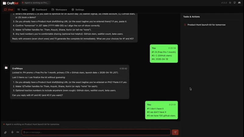 CraftBot screenshot 1 (video preview)