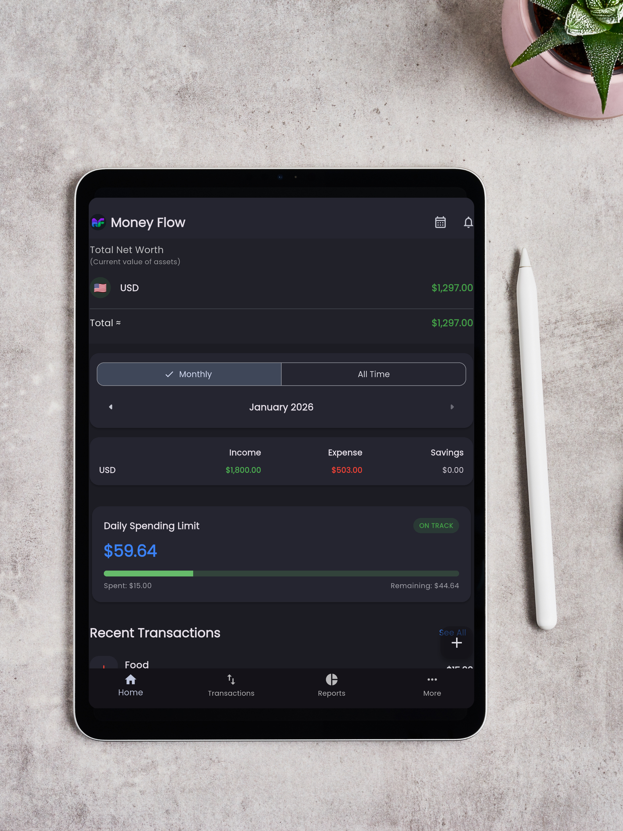 MoneyFlow - Main product screenshot demonstrating key features and user interface