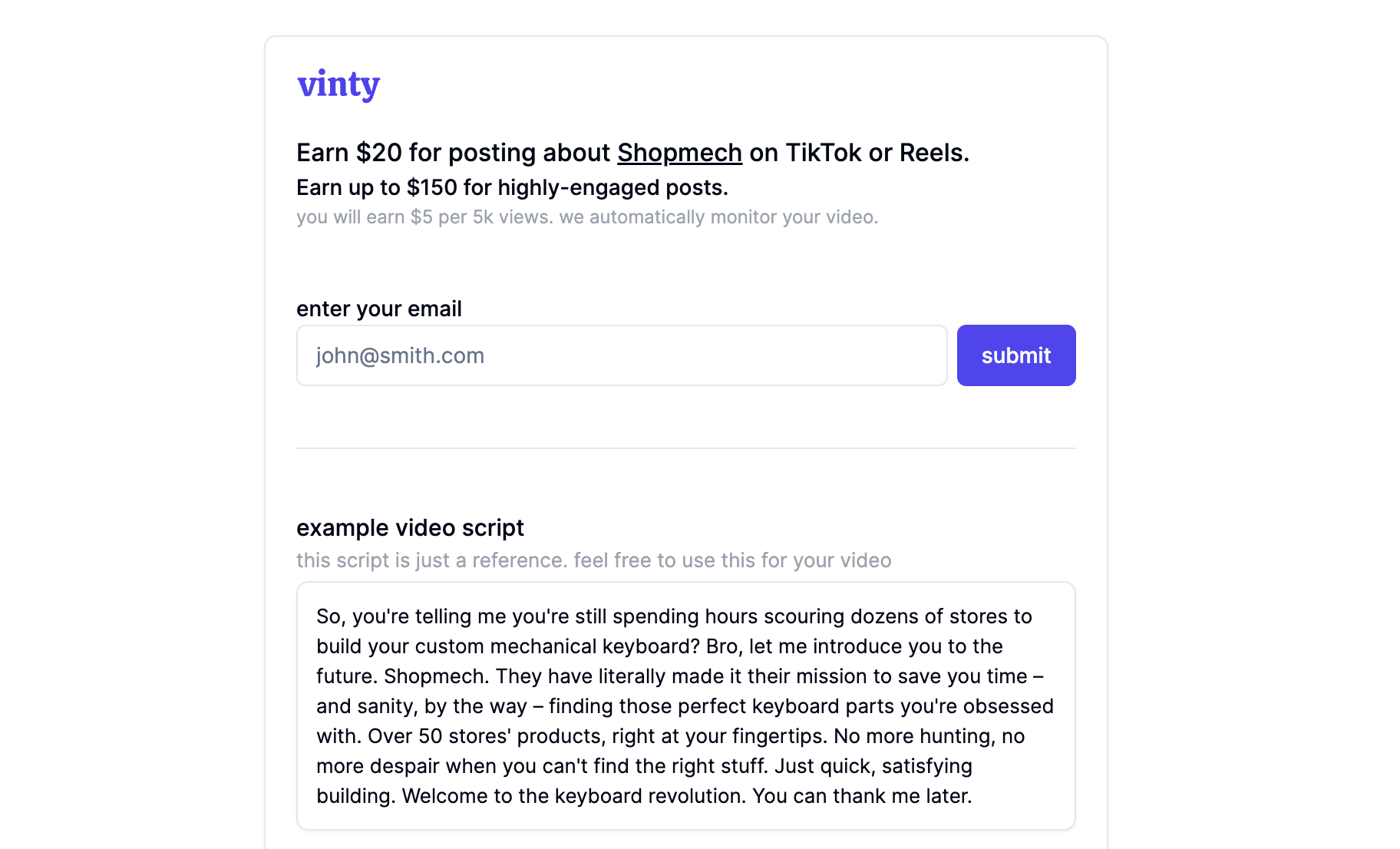 Mídia 2 de vinty.io - Obtenha vídeos UGC criados pelo cliente para mídia social