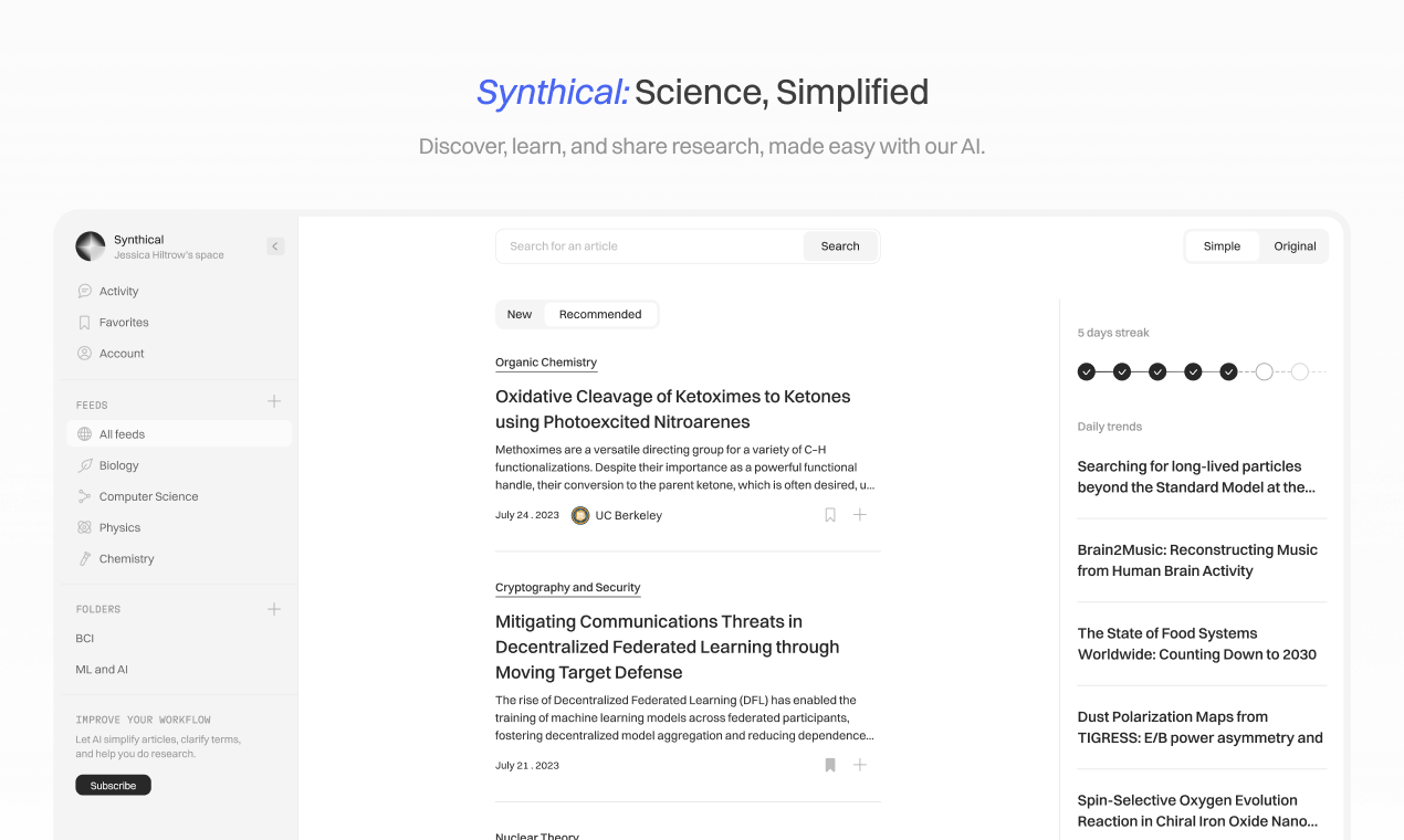 startuptile Synthical: Science, Simplified-Discover learn & share research made easy with our AI