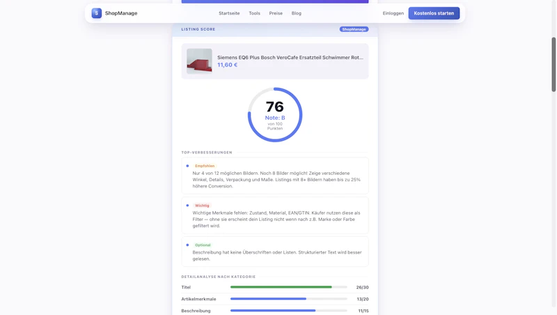 ShopManage Listing Score              screenshot 2
