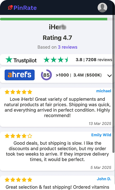 Pinrate - Controlla le valutazioni e le recensioni per qualsiasi sito Web media 1