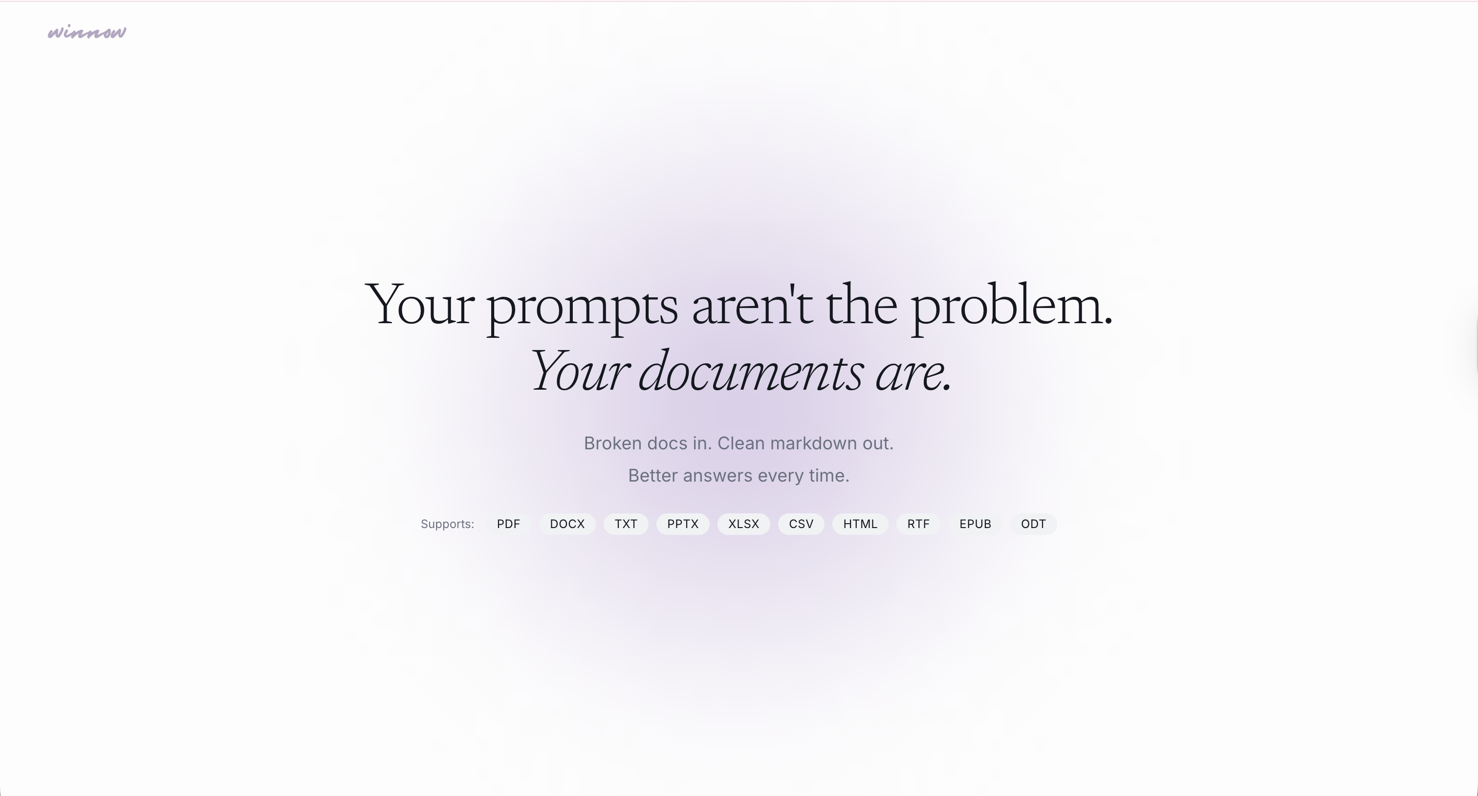winnow.md - Main product screenshot demonstrating key features and user interface