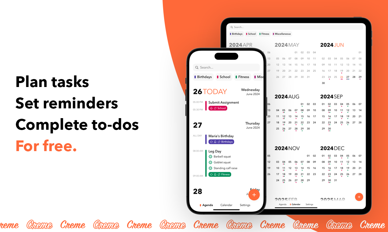 startuptile Creme-Entirely free mobile calendar reminders & planner app