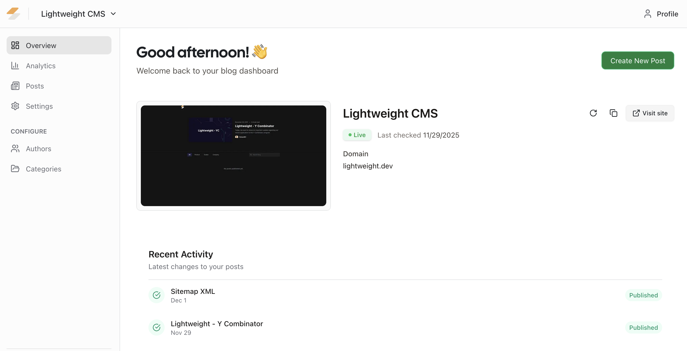 Lightweight CMS - Screenshot 3 showing product features and functionality