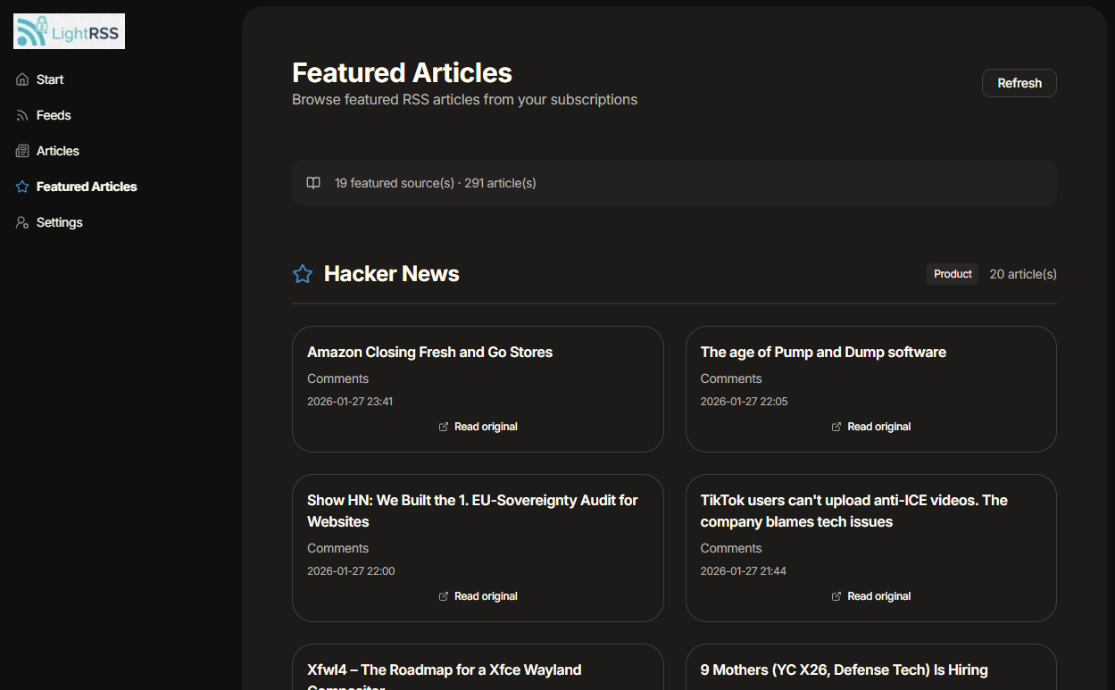 LightRSS - Screenshot 4 showing product features and functionality