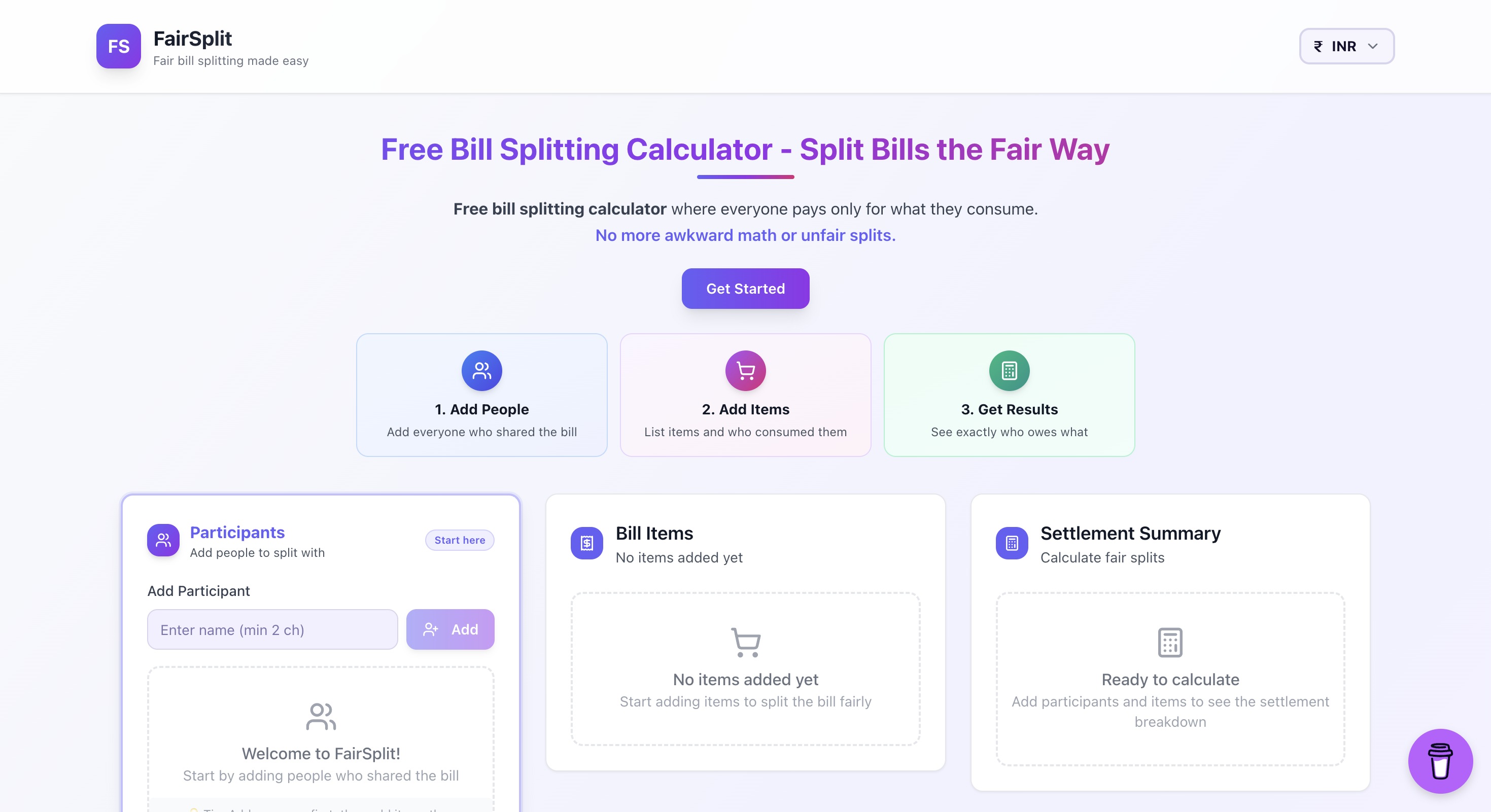 FairSplit - Main screenshot showing features and interface