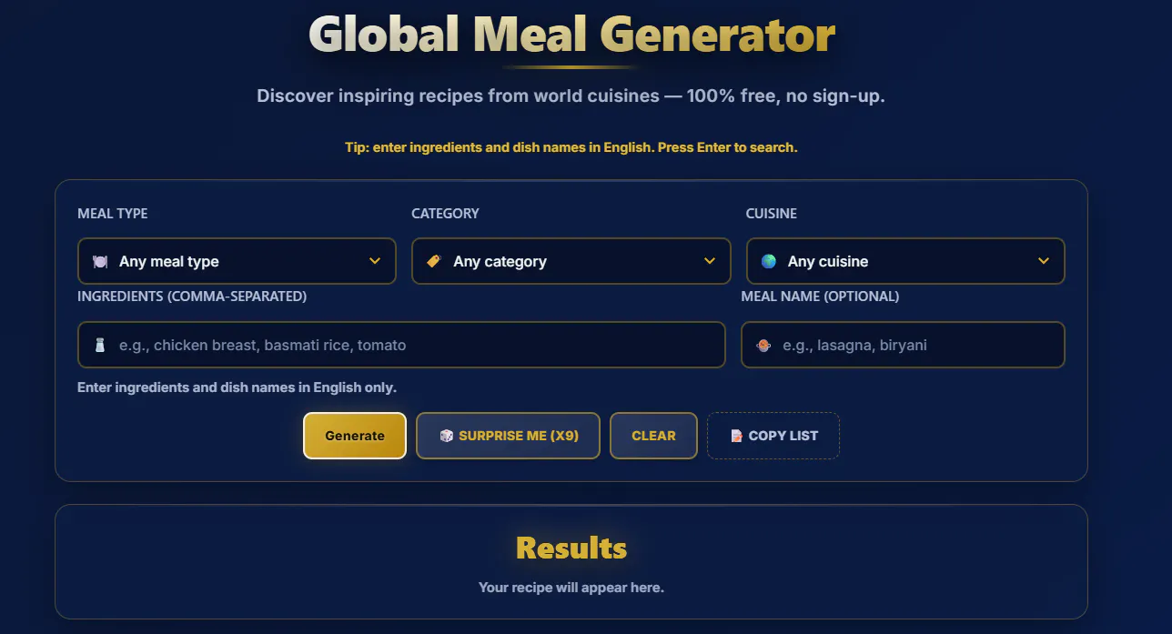 Global Meal Generator gallery image