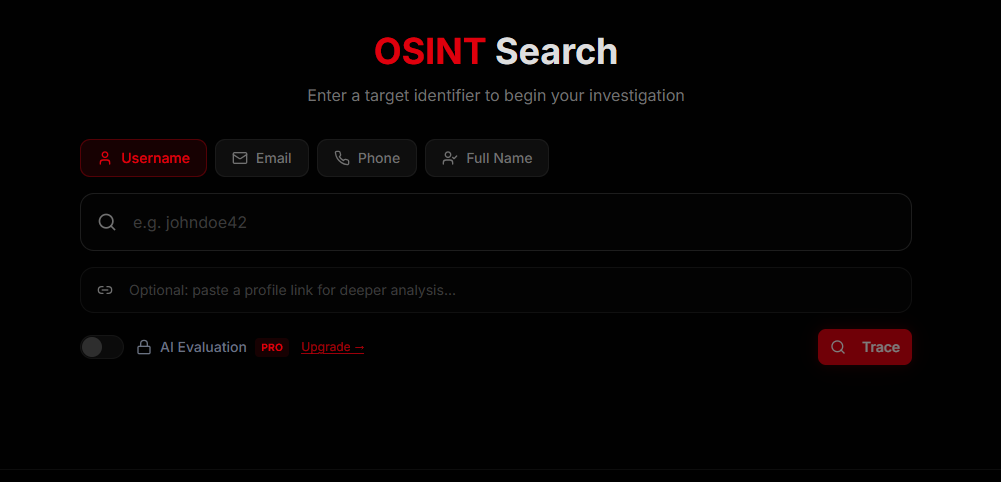 Trace OSINT - Screenshot 2 showing product features and functionality