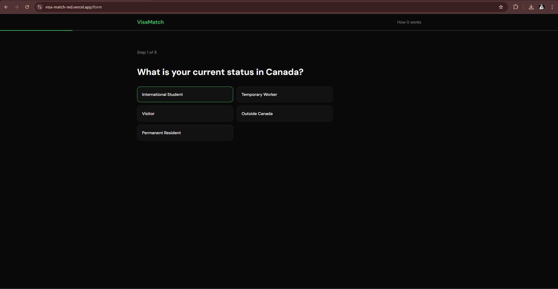 VisaMatch  - Main product screenshot demonstrating key features and user interface