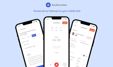 Audionotesのユーザー体験：外出先でスマートフォンでAudionotesを使用する人が、AIを活用したノート作成アシスタントを通じて、次のレベルの利便性と効率性を体験する。