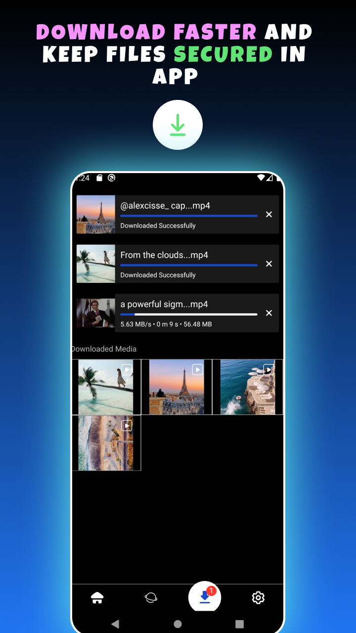 Browsera- 다운로더 앱 - 사용하기 쉬운 Android 앱으로 비디오 및 사진을 다운로드하십시오! 미디어 2