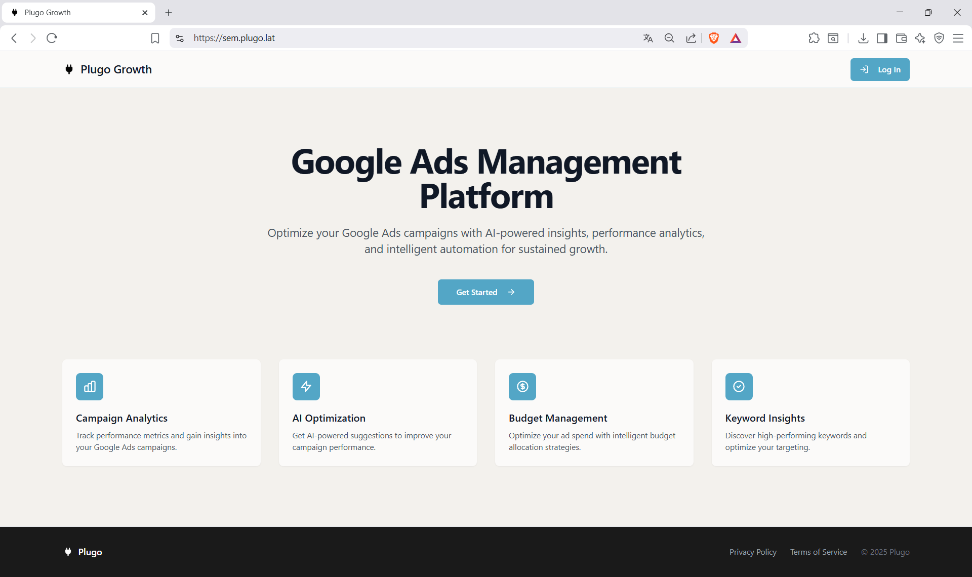 Plugo Growth - Main screenshot showing features and interface