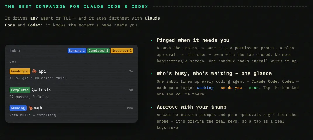 handmux—Your coding agent, on your phone gallery image