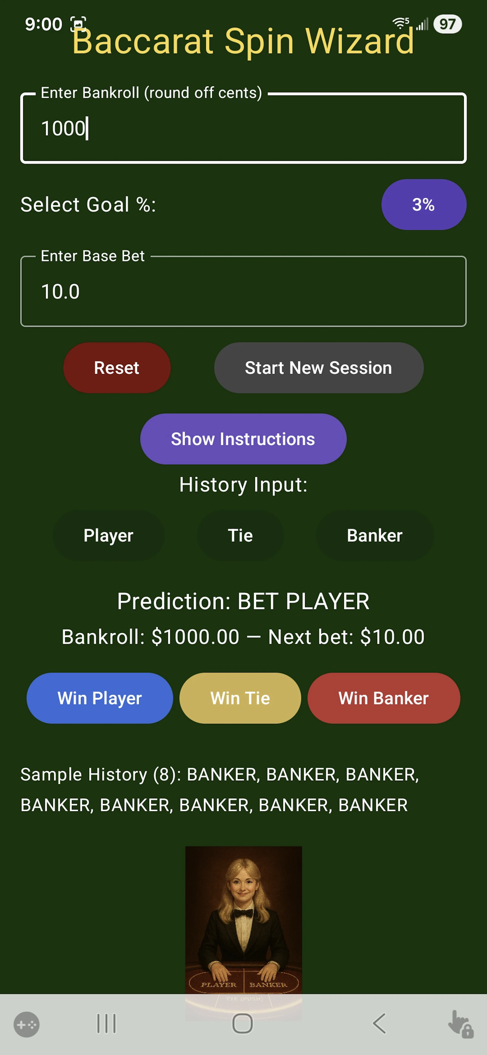 Baccarat Predictor Wizard  screenshot 2