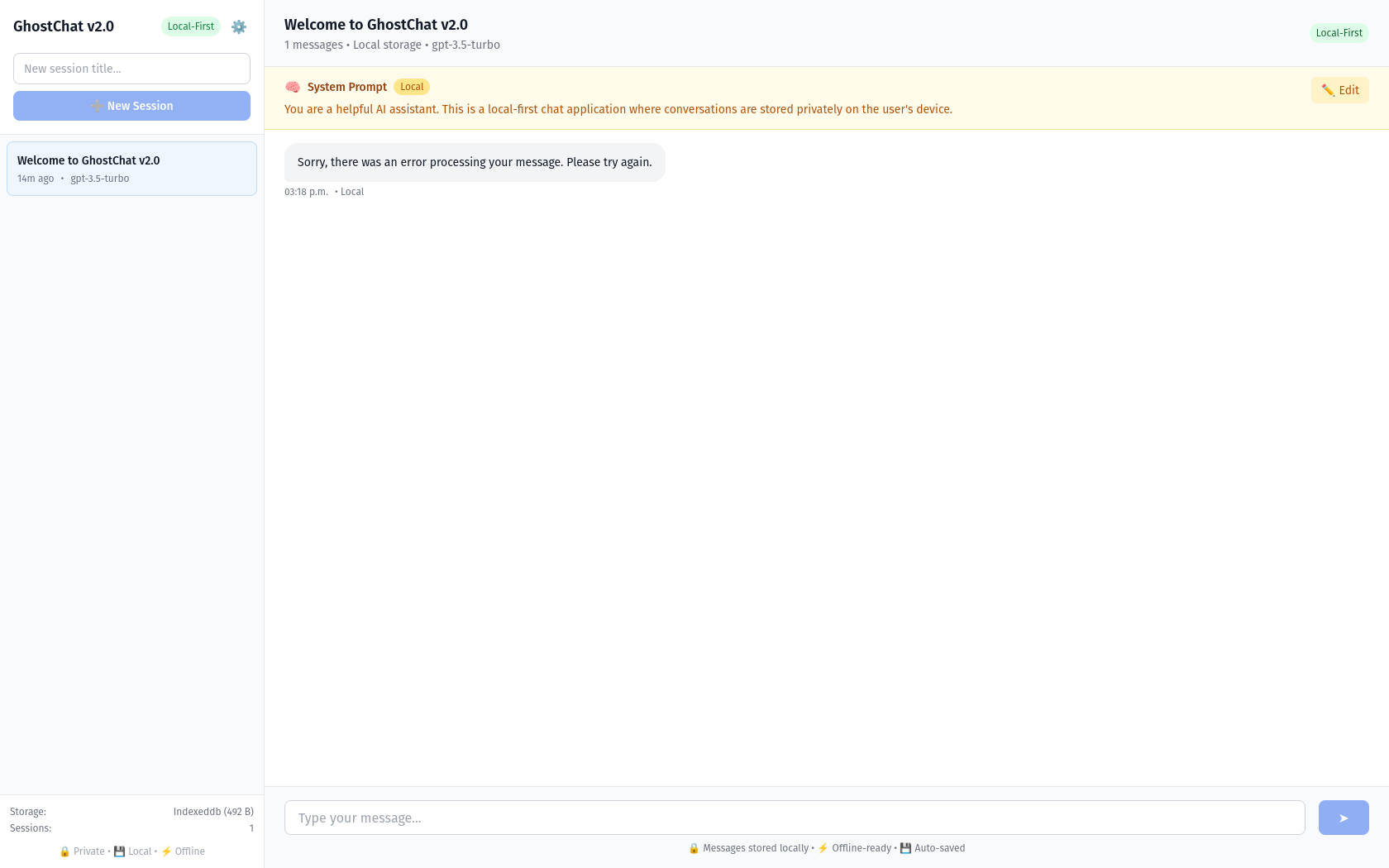 GhostChat v2.0 — Sovereign AGA - Local-first AI chat that keeps your convos on your device media 3