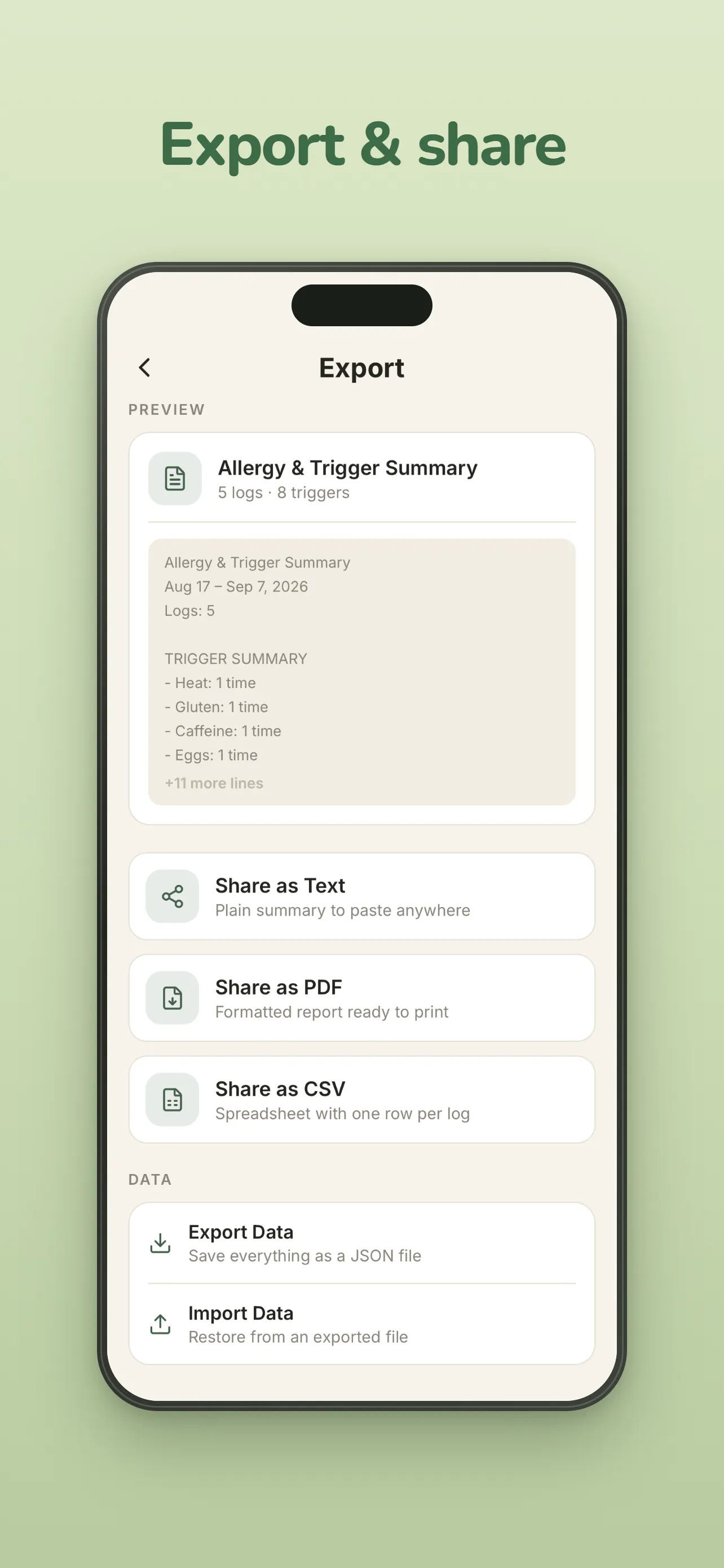 Allergy & Trigger Diary gallery image