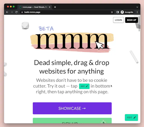 mmm.page · ʙᴇᴛᴀ - Dead simple, drag & drop websites for anything | Product  Hunt
