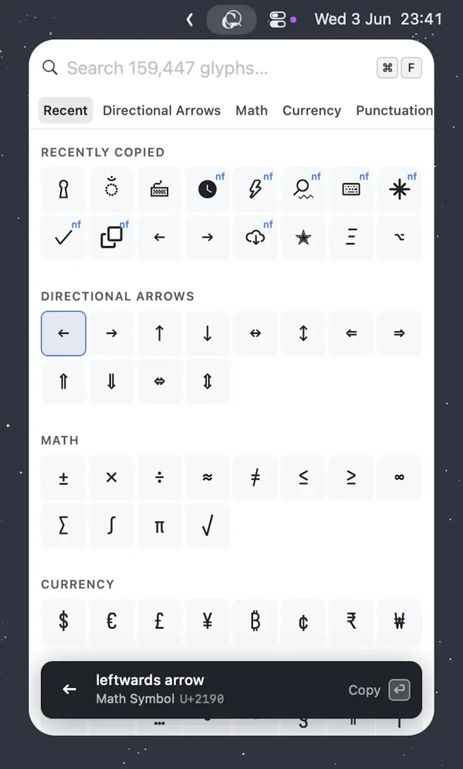 Glyf — Unicode character picker for mac screenshot 1