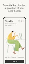 صورة لشخص يستخدم تطبيق NeckGo على هاتفه الذكي آيفون، مع ارتداء سماعات الأيربودز وساعة أبل