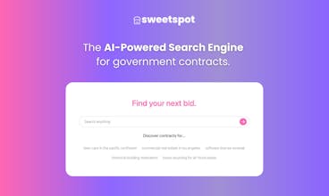 Sweetspot logo: Compendio aziendale potenziato dall&rsquo;IA per trovare appalti governativi