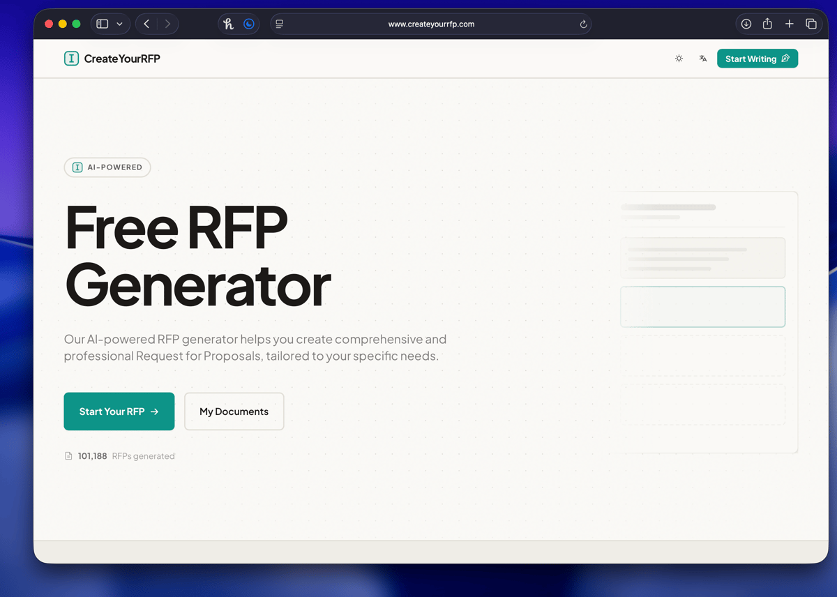 CreateYourRFP - Screenshot 3 showing product features and functionality