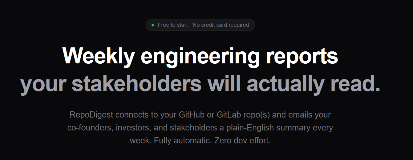 RepoDigest - Main product screenshot demonstrating key features and user interface