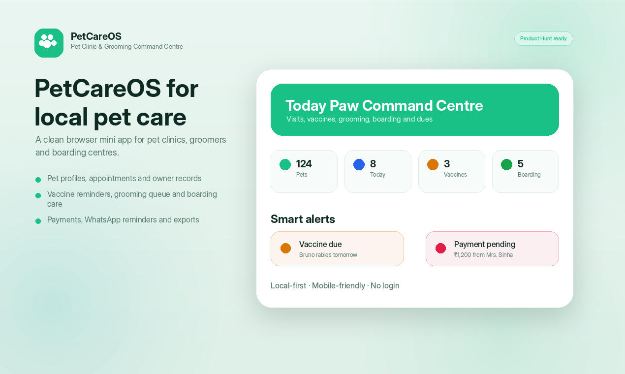 PetCareOS — Pet Clinic Command Centre gallery image