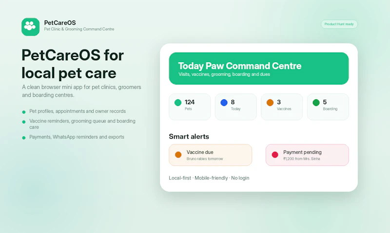 PetCareOS — Pet Clinic Command Centre screenshot 1