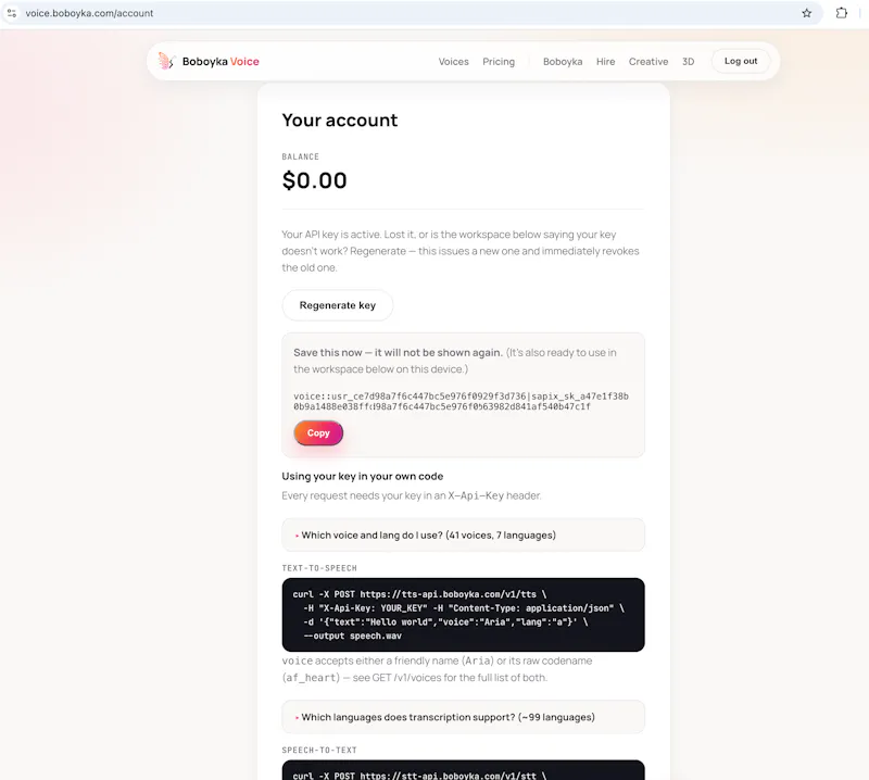 Boboyka Voice, Pay-as-u-go TTS & STT API screenshot 5