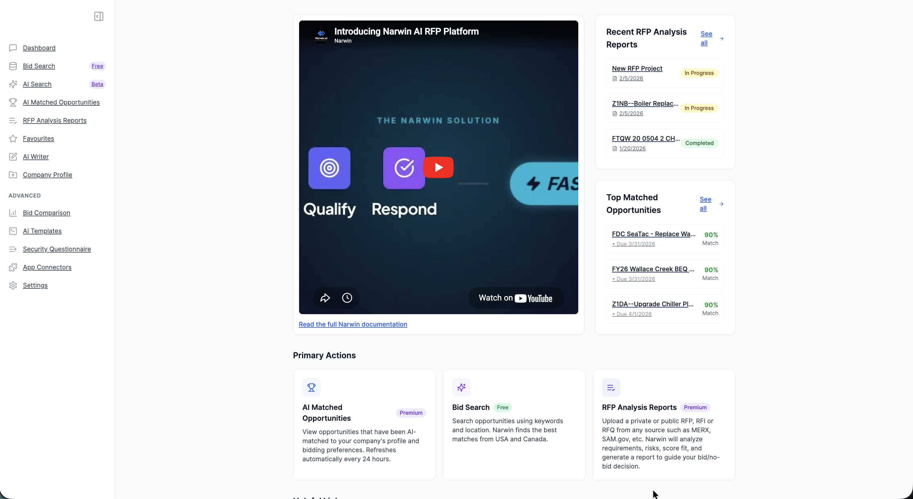 Narwin.AI Gov Bid & Tender Matching Tool gallery image