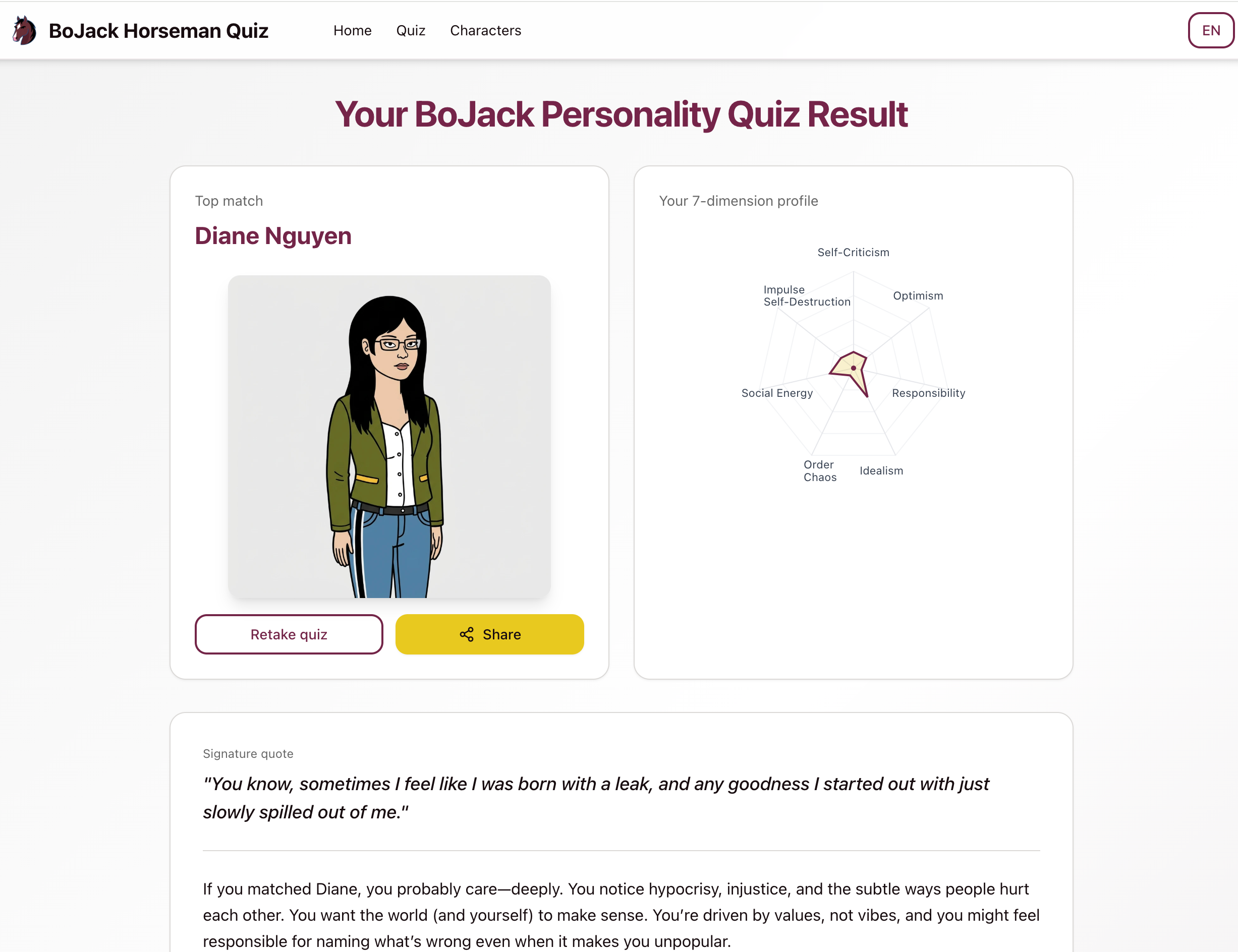 BoJack Horseman Quiz - Screenshot 2 showing product features and functionality