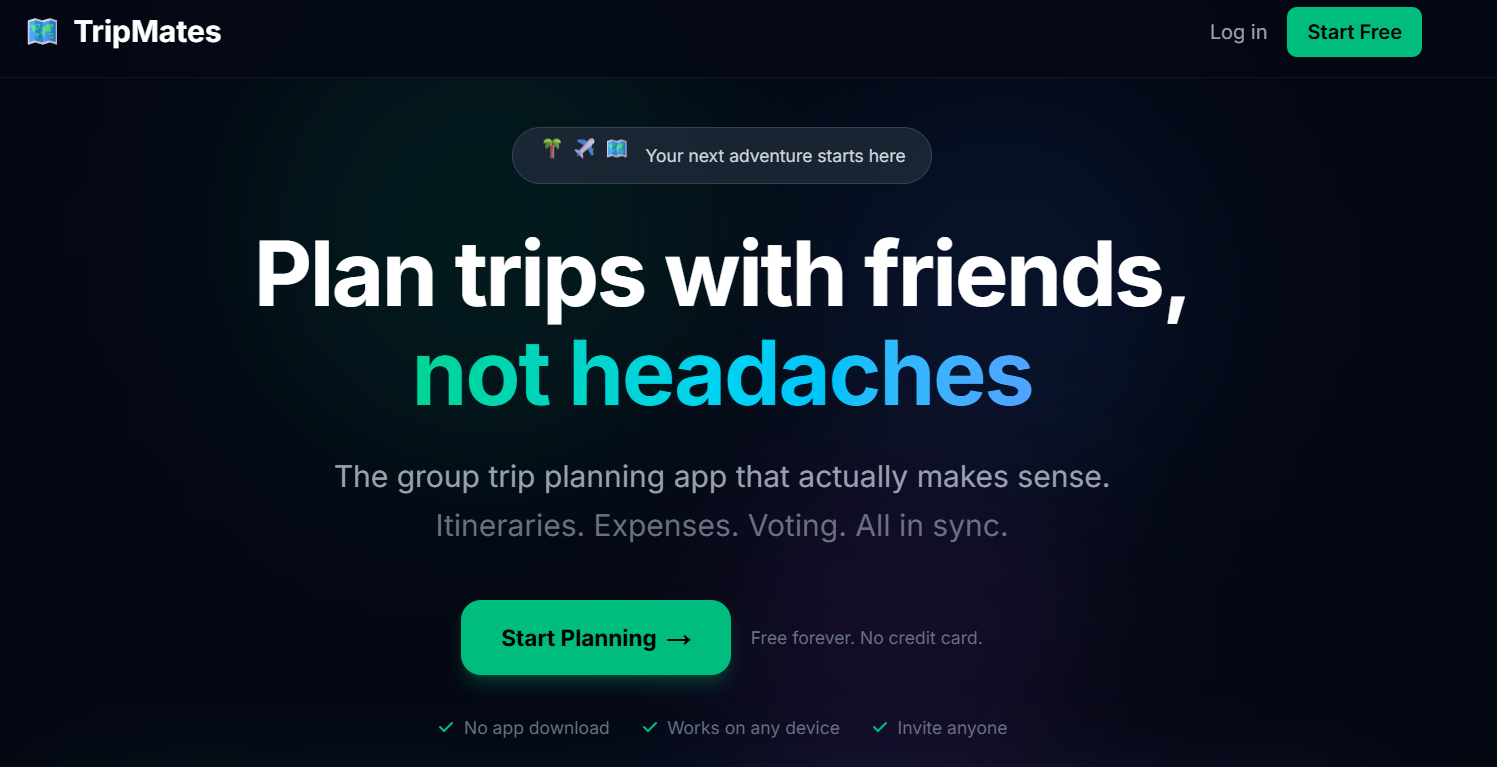 TripMates - Main product screenshot demonstrating key features and user interface