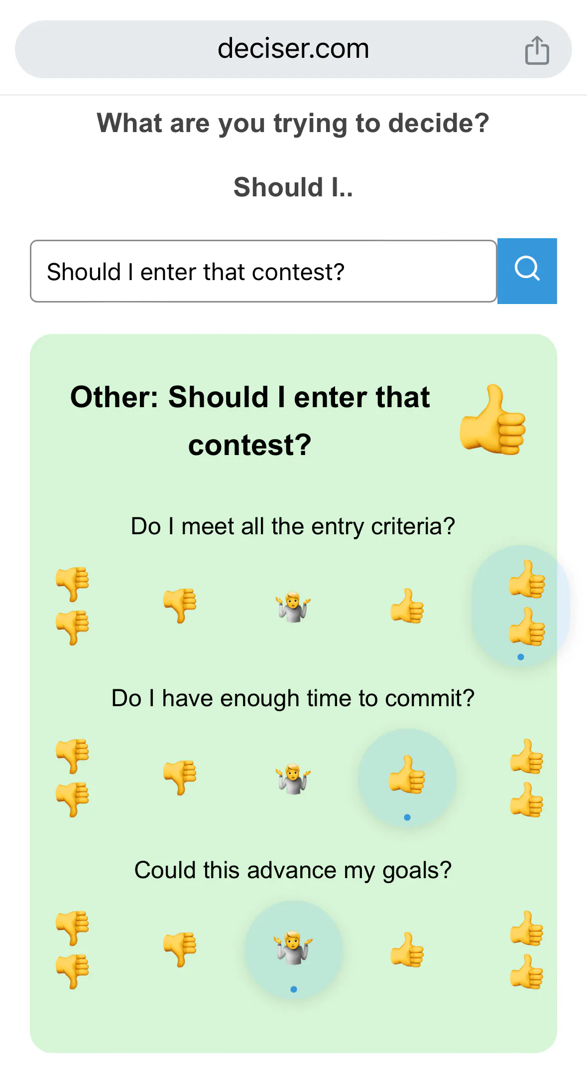 Deciser - ChatGPT-powered decision help gallery image