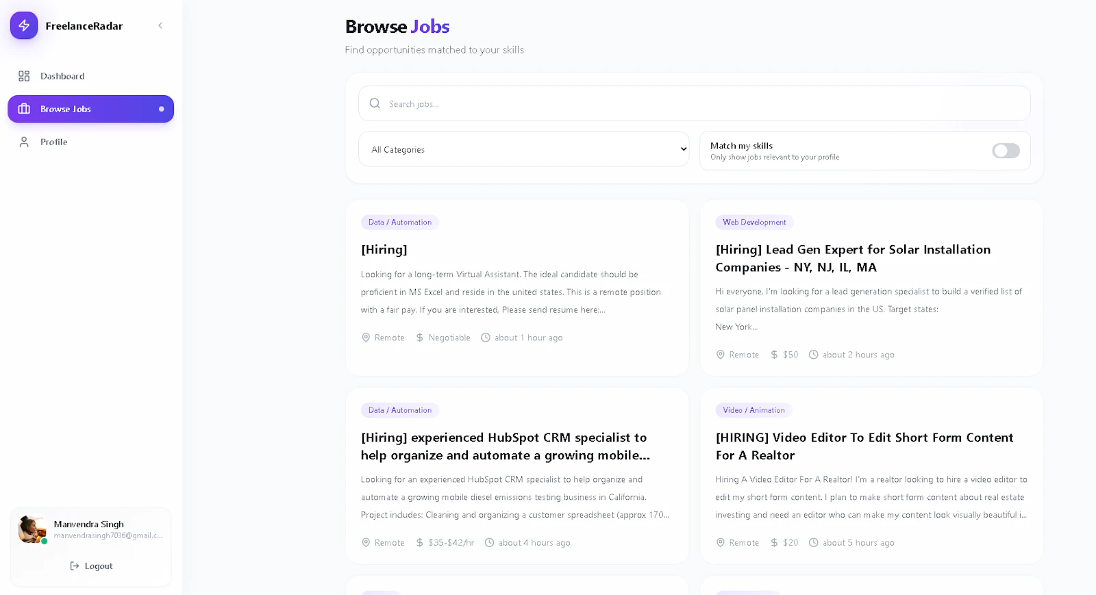 FreelanceRadar screenshot 1