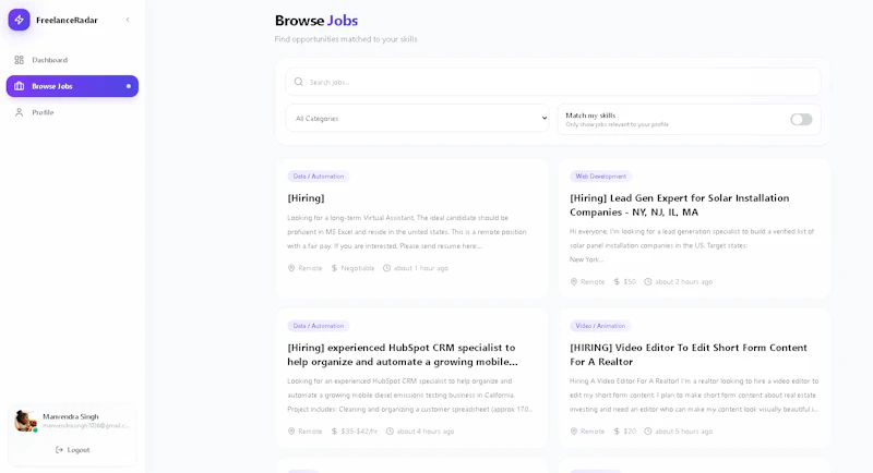FreelanceRadar screenshot 1