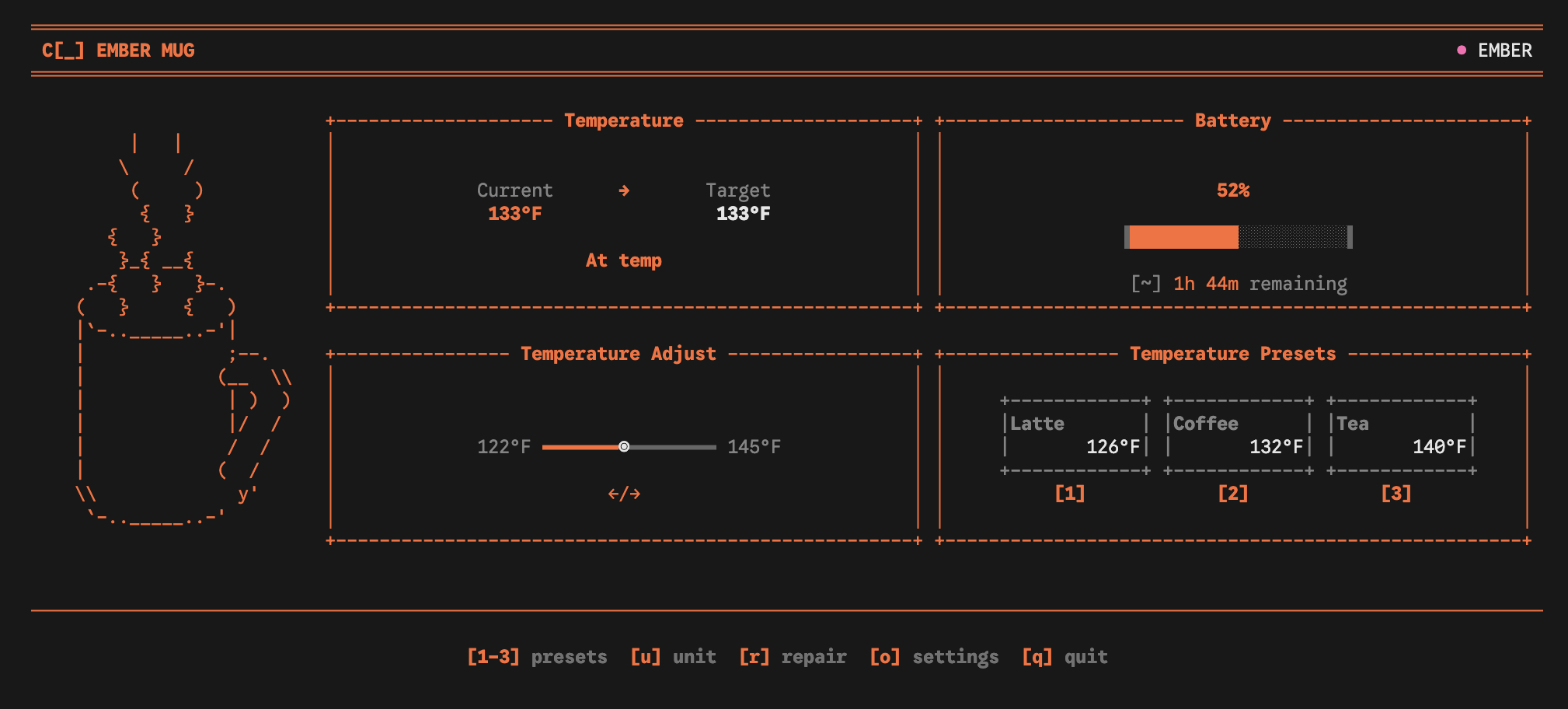 Ember Mug CLI - Main product screenshot demonstrating key features and user interface