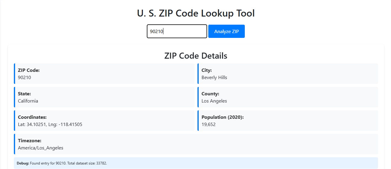 Ücretsiz ZIP Arama Widget'ı - Şehir, eyalet, nüfus gibi tüm verileri posta koduna göre alın. medya 1