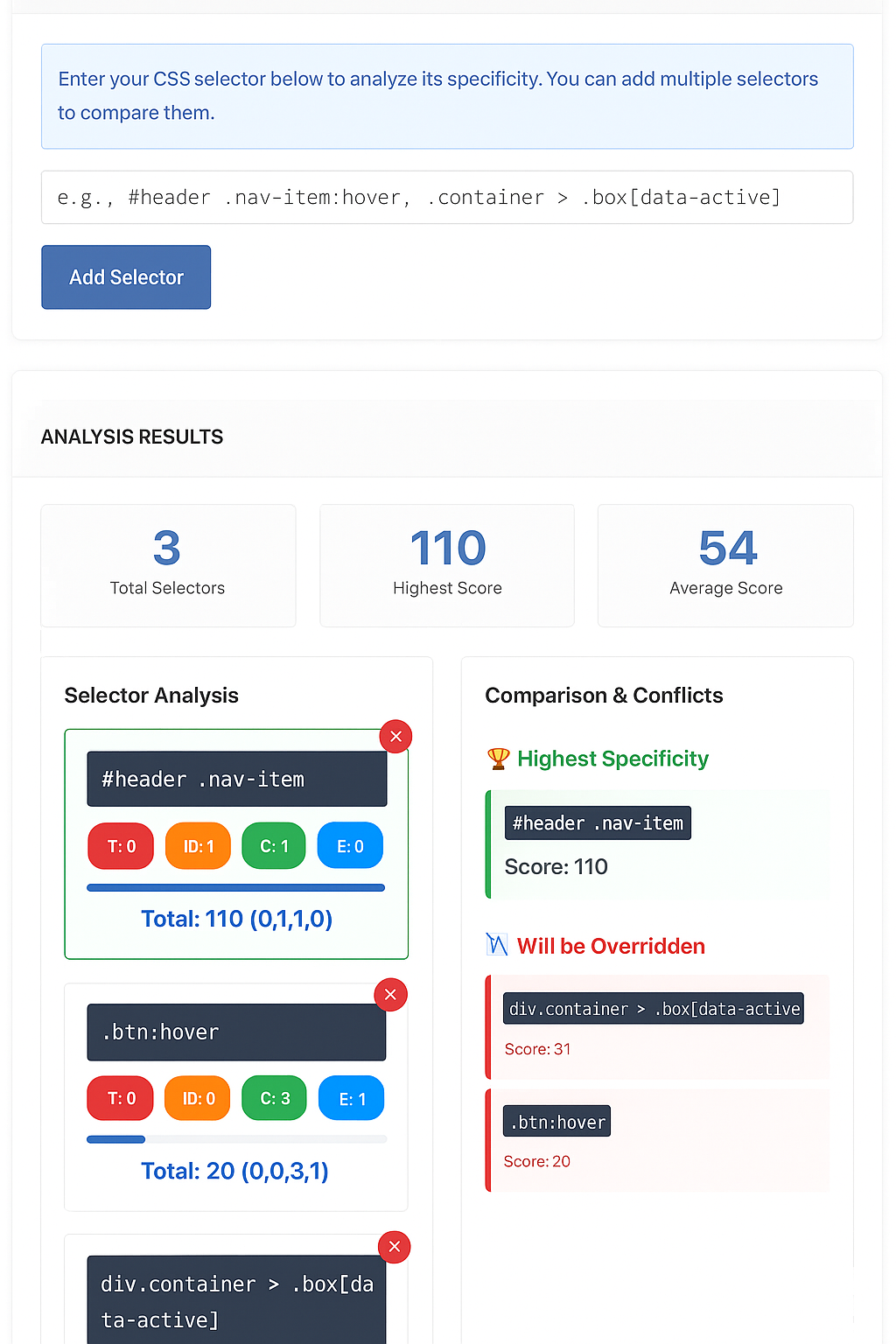 CSS Specificity Visualizer and Optimizer - Analyze CSS selectors instantly with visual feedback media 1