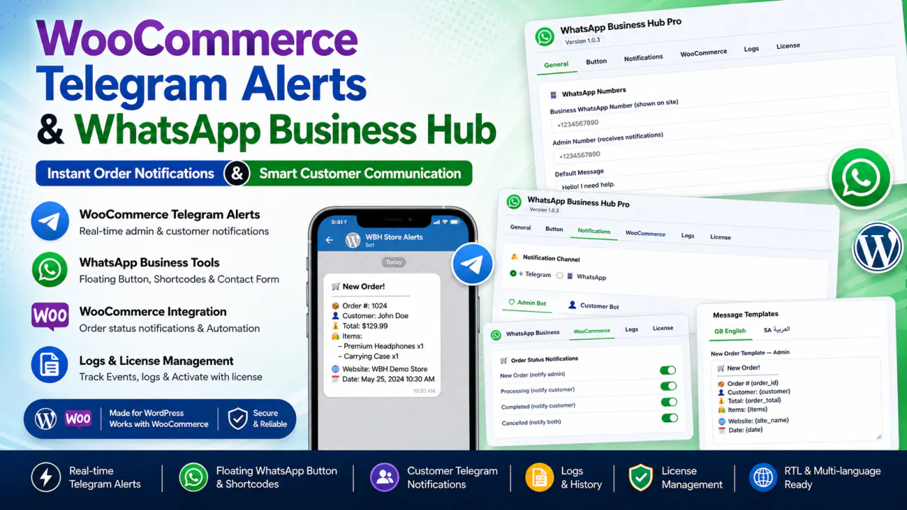 WooCommerce WhatsApp & Telegram Hub gallery image