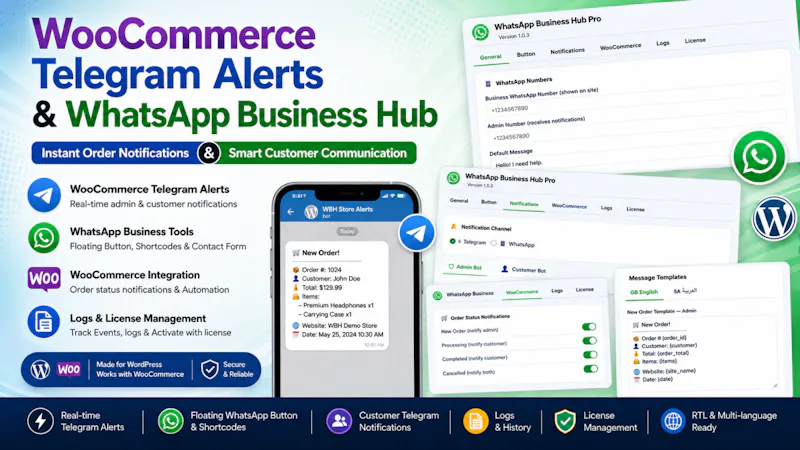 WooCommerce WhatsApp & Telegram Hub screenshot 1