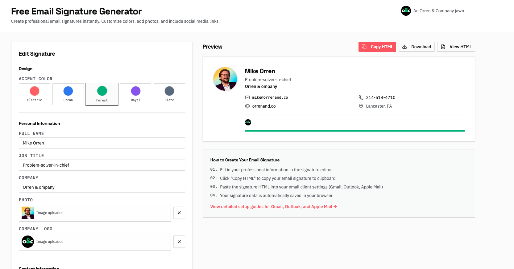 Free Email Signature Generator - Main product screenshot demonstrating key features and user interface