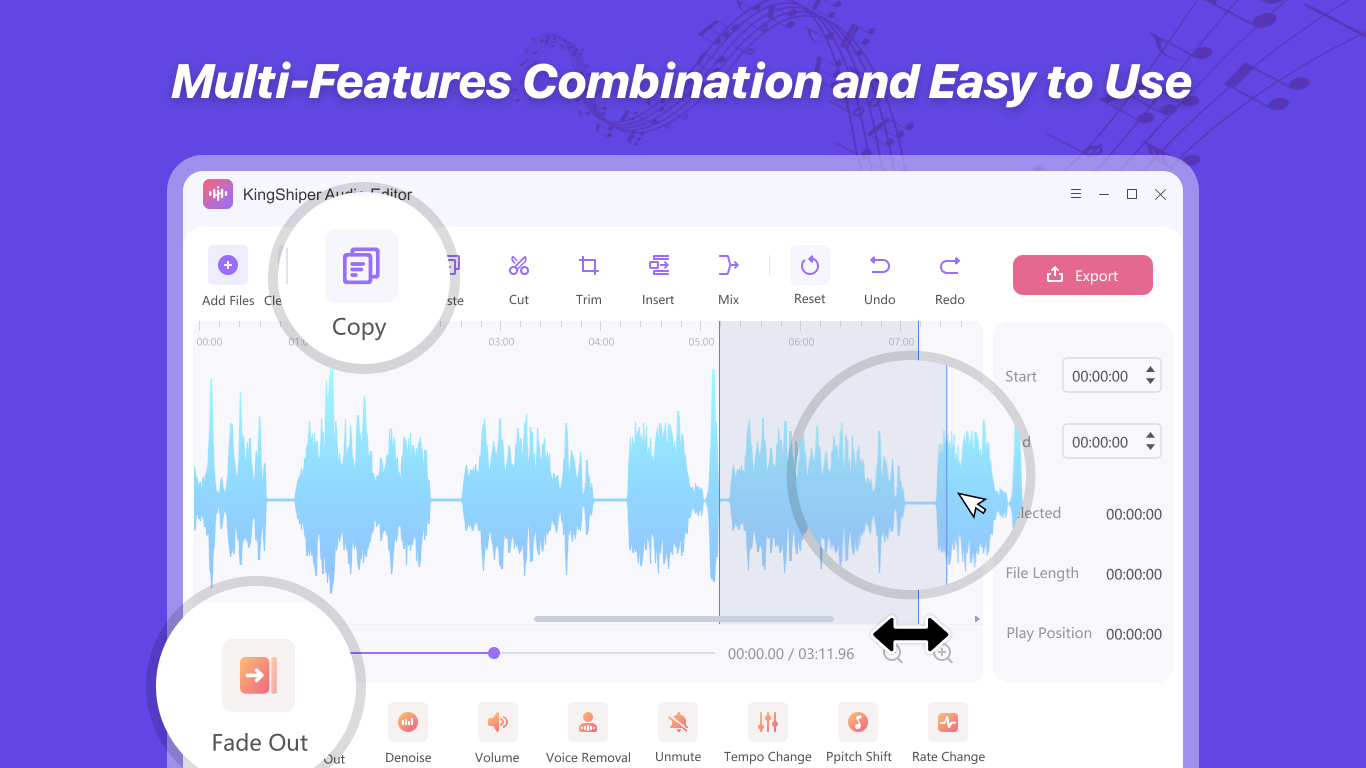 Kingshiper Audio Editor - Consentire di modificare il tono audio, rimuovere la voce dall'audio media 3