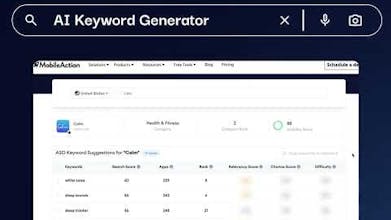 Ein Screenshot des AI Keyword Generator-Dashboards von MobileAction mit einer kuratierten Liste stark frequentierter Keywords