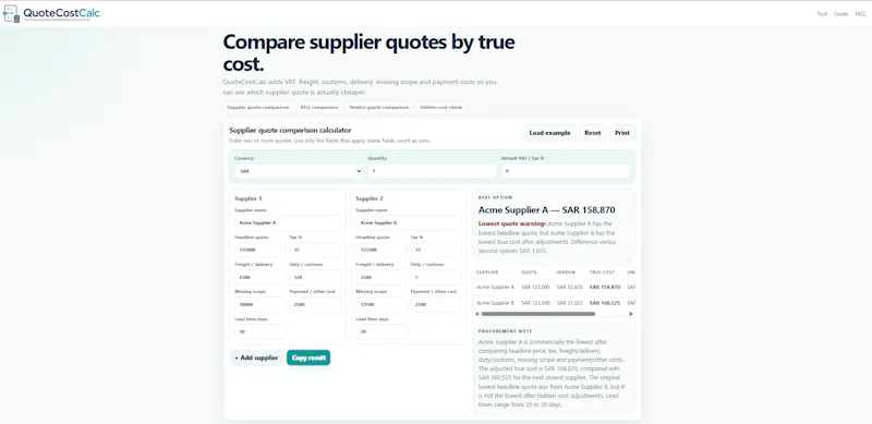 QuoteCostCalc screenshot 2