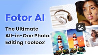 Fotor标志：释放你的创造力，使用Fotor这个全能的人工智能照片编辑工具箱。