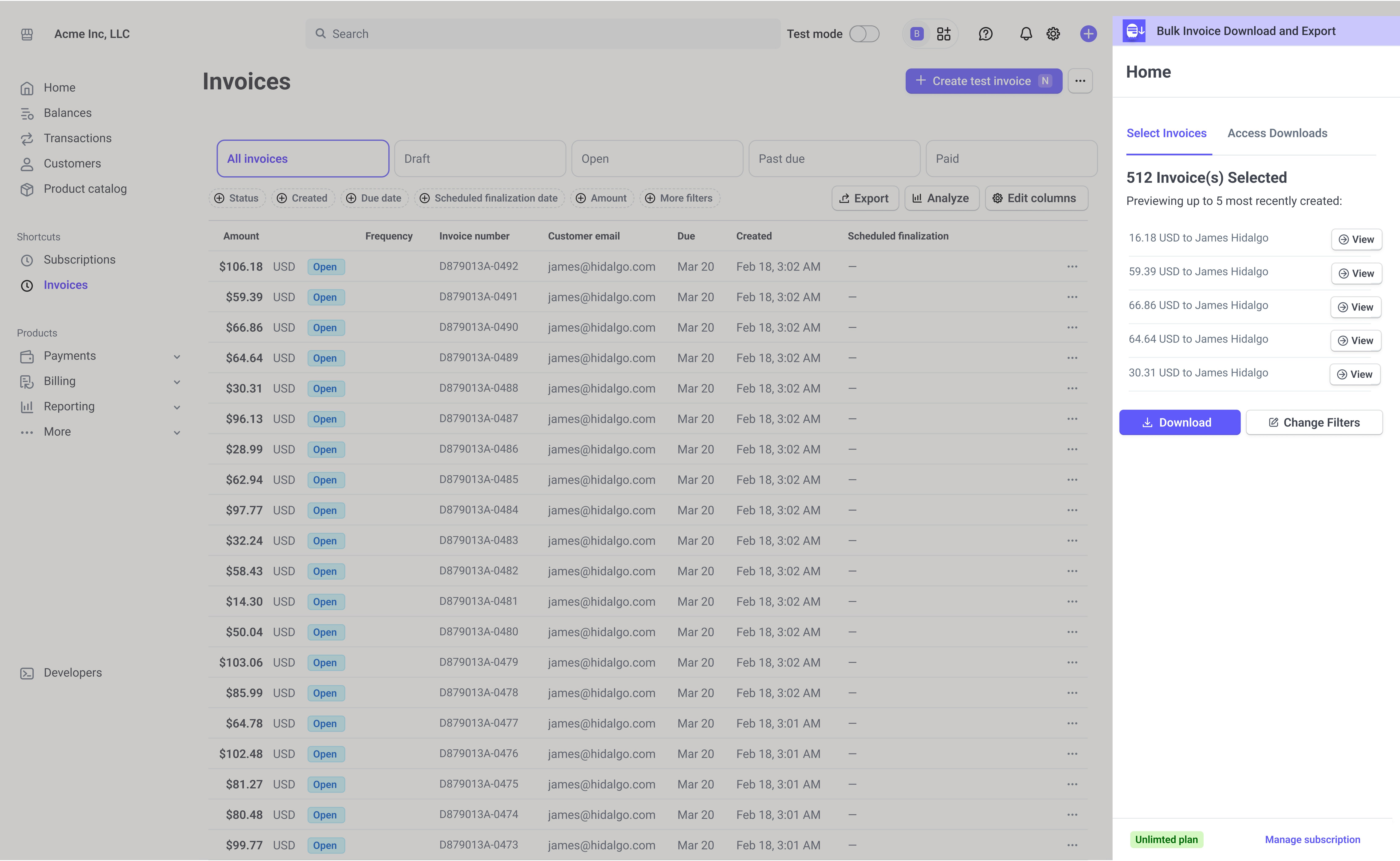 Bulk -Rechnungxport für Stripe media 3