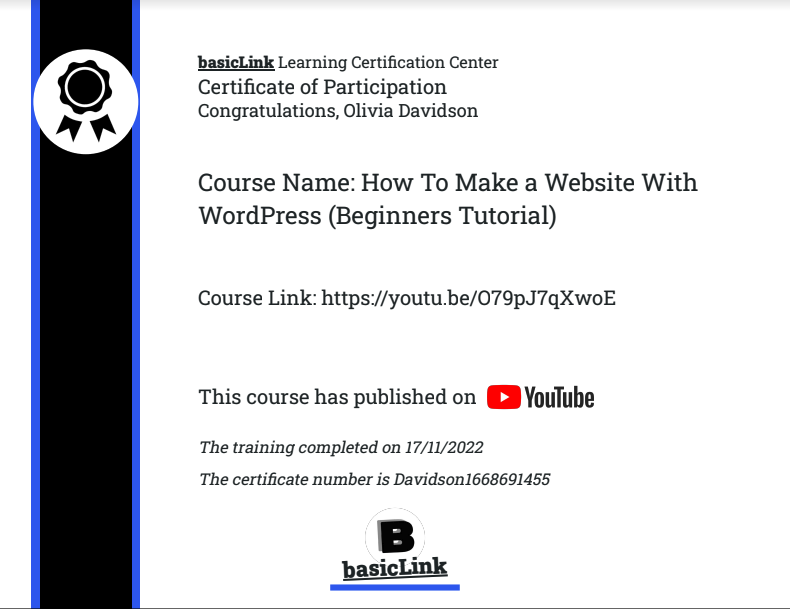 وسائط BasicLink - احصل على شهادتك لك الحصول على دورة YouTube 2
